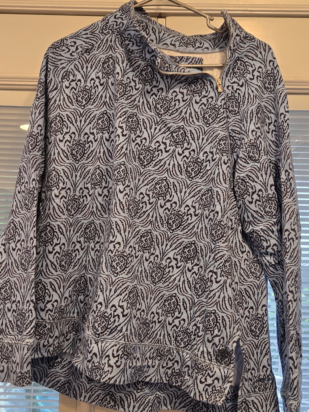 Lilly Pultizer Pop Over Light Blue and Black Turtle Pullover